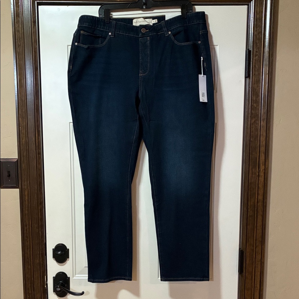 Soft Surroundings Straight Leg Jeans in Dark Indigo Wash